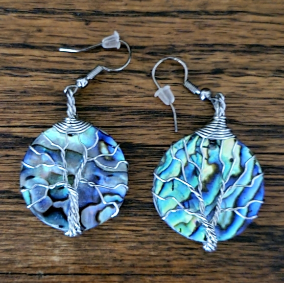 Hand Crafted Jewelry - COPY - Abalone Tree Of Life Earrings
